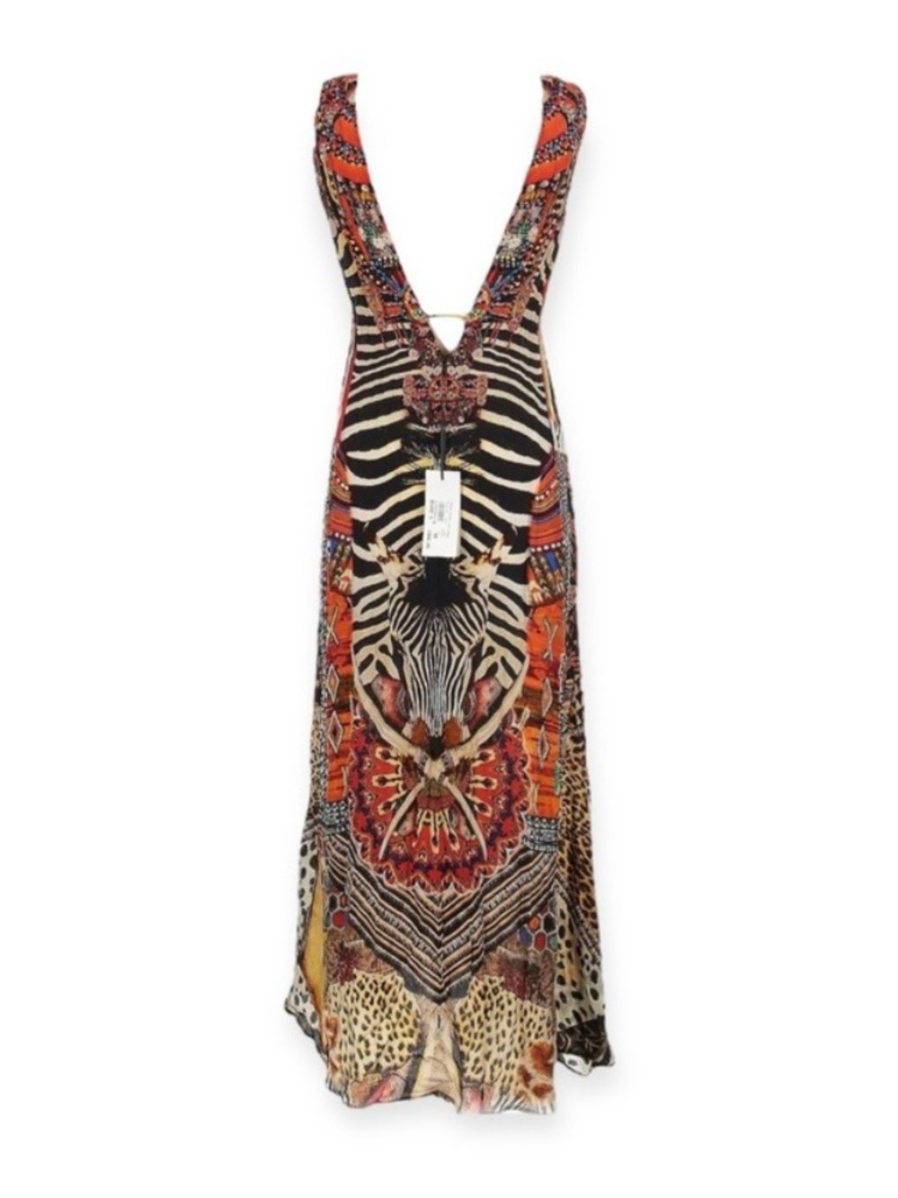 new Shahida Parides 𒀭 RHOBH Silk Crystal Tribal Print Maxi Dress 𒀭 Orange 00-12 - Picture 6 of 16